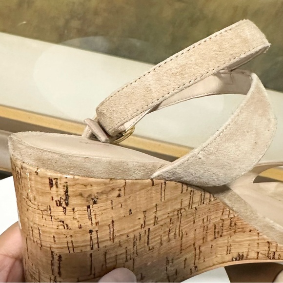 Stuart Weitzman "AVE" Cork Wedge Suede Sandals - $495 - Beige/Tan - Size 9 - Picture 9 of 14